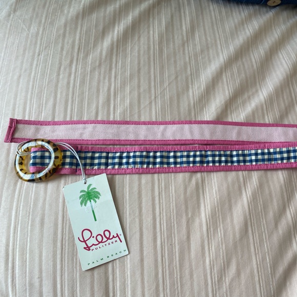 LILLY PULITZER Tortoise Shell Blue Gingham Belt NWT - Picture 3 of 6